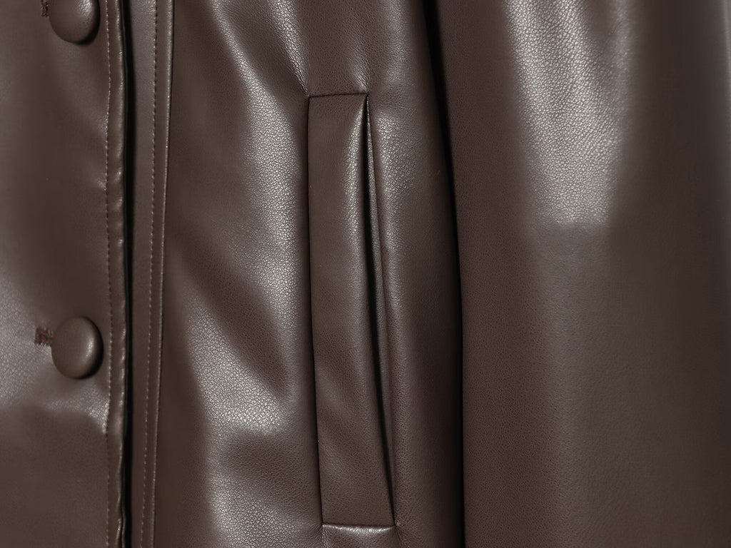 Women's back pleated leather effect jacket Coat