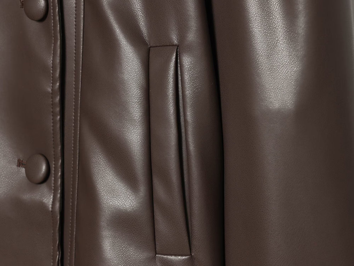 Women's back pleated leather effect jacket Coat