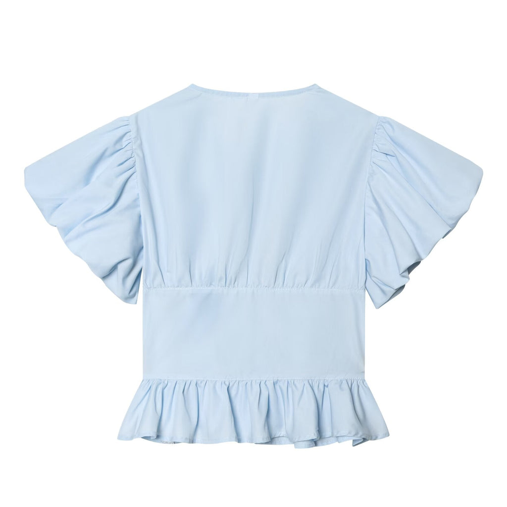 Women's bubble sleeve pleated decorative shirt