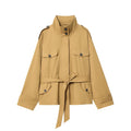 Women's new fashion with Belt loose windbreaker jacket+Shorts Skirts suit