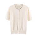 Women's beaded collar short sleeved knitted sweater