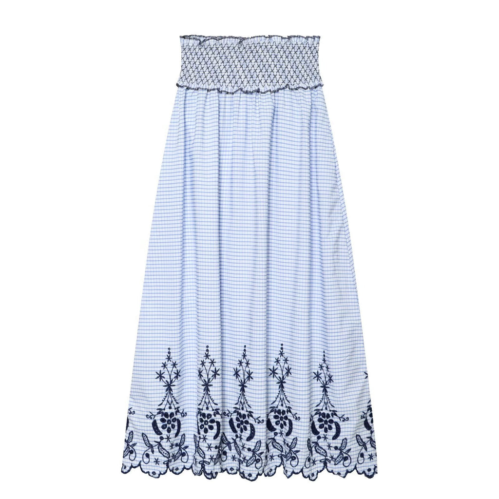 suit Women's 2 pieces embroidered checkered MIDI skirt + tops