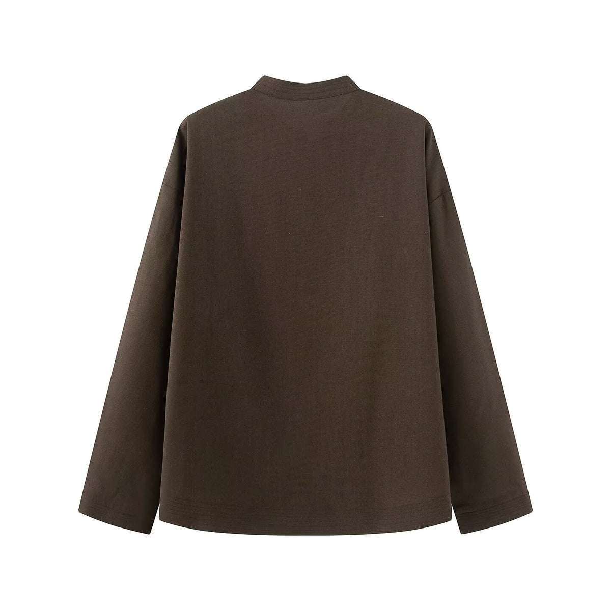 Women's rope knot buckle loose linen blended shirt