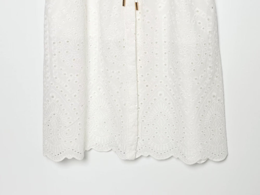 Women's hollowed out embroidered shirt style dress