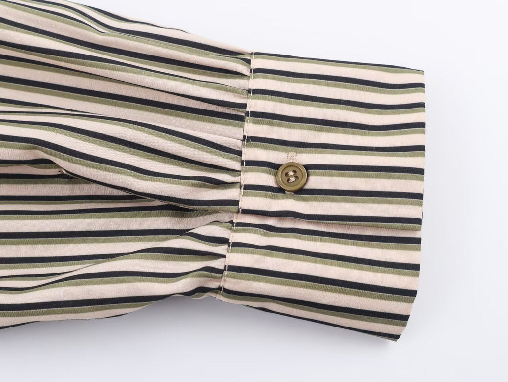 Women's new fashion loose Lapel striped button up shirt