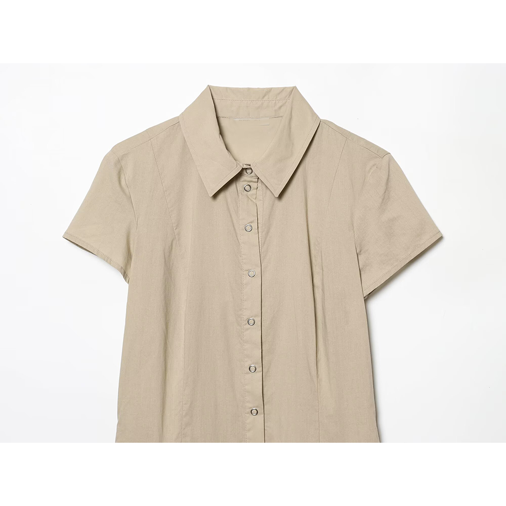 Women's slim shirt style pleated mini dress