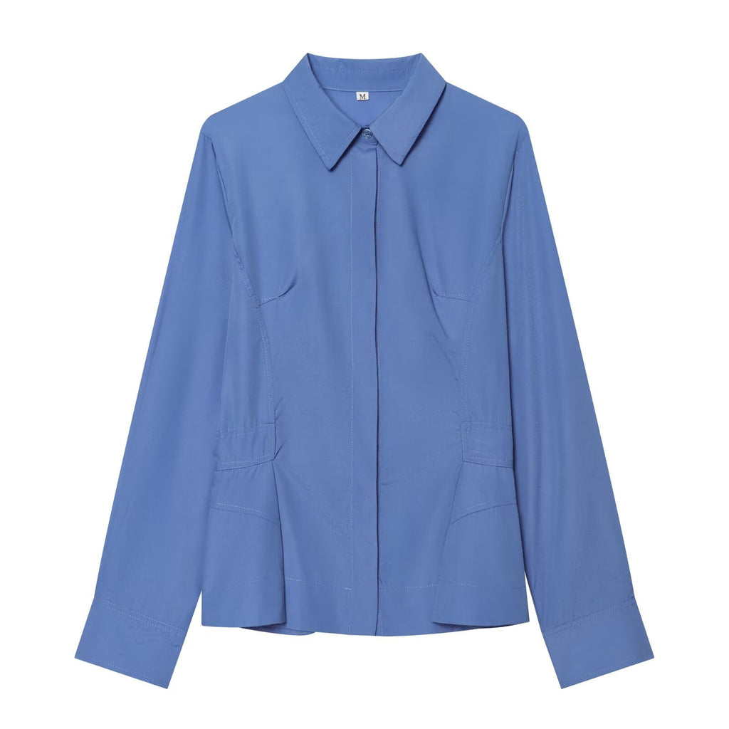 Women's short skirt style hemline poplin shirt