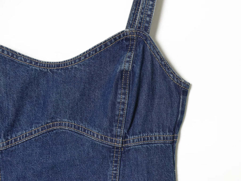 Women's flared skirt hem vacation style denim dress