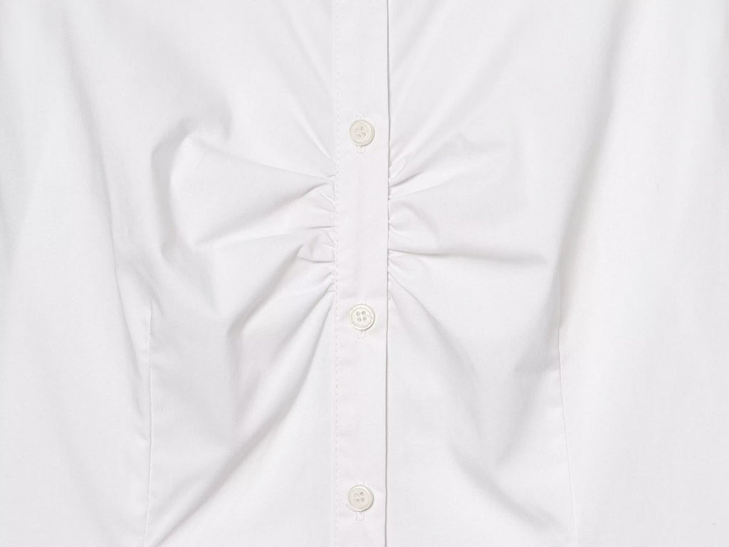 Women's pleated decoration slim lapel shirt