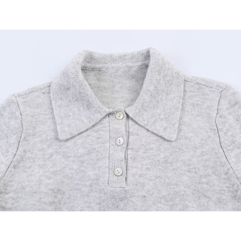 Women's casual long sleeved knitted polo shirt