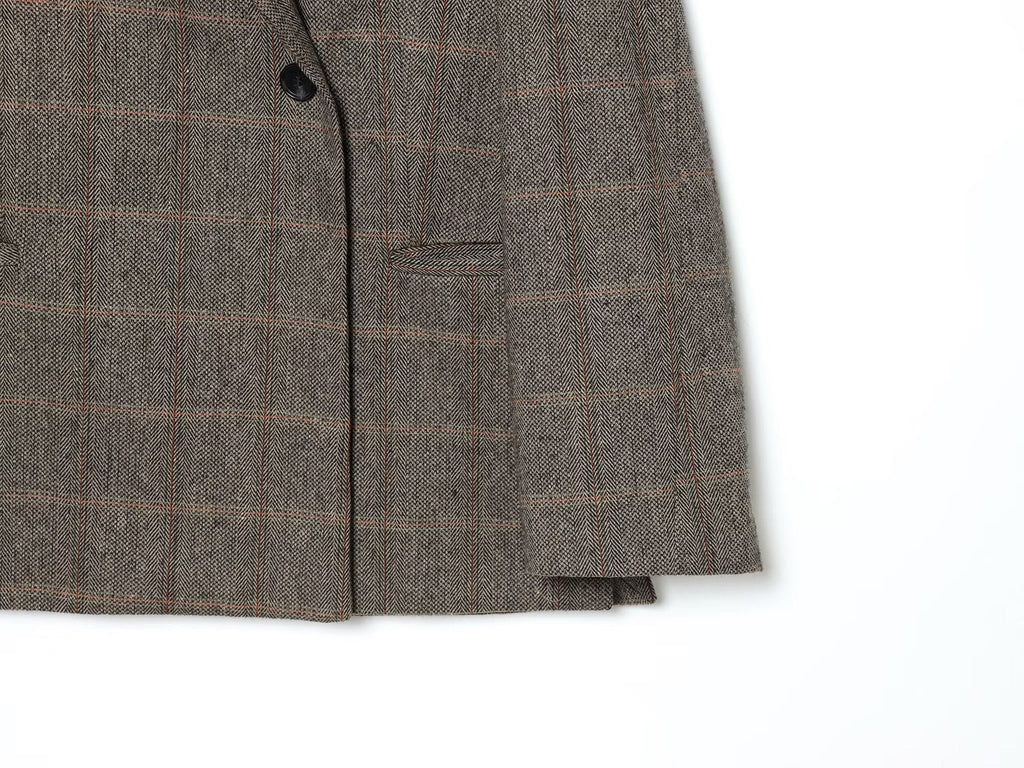 Women's loose wool blended plaid Blazer Coat