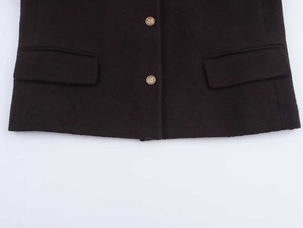Women's autumn fashion short O Neck Button-up woolen coat