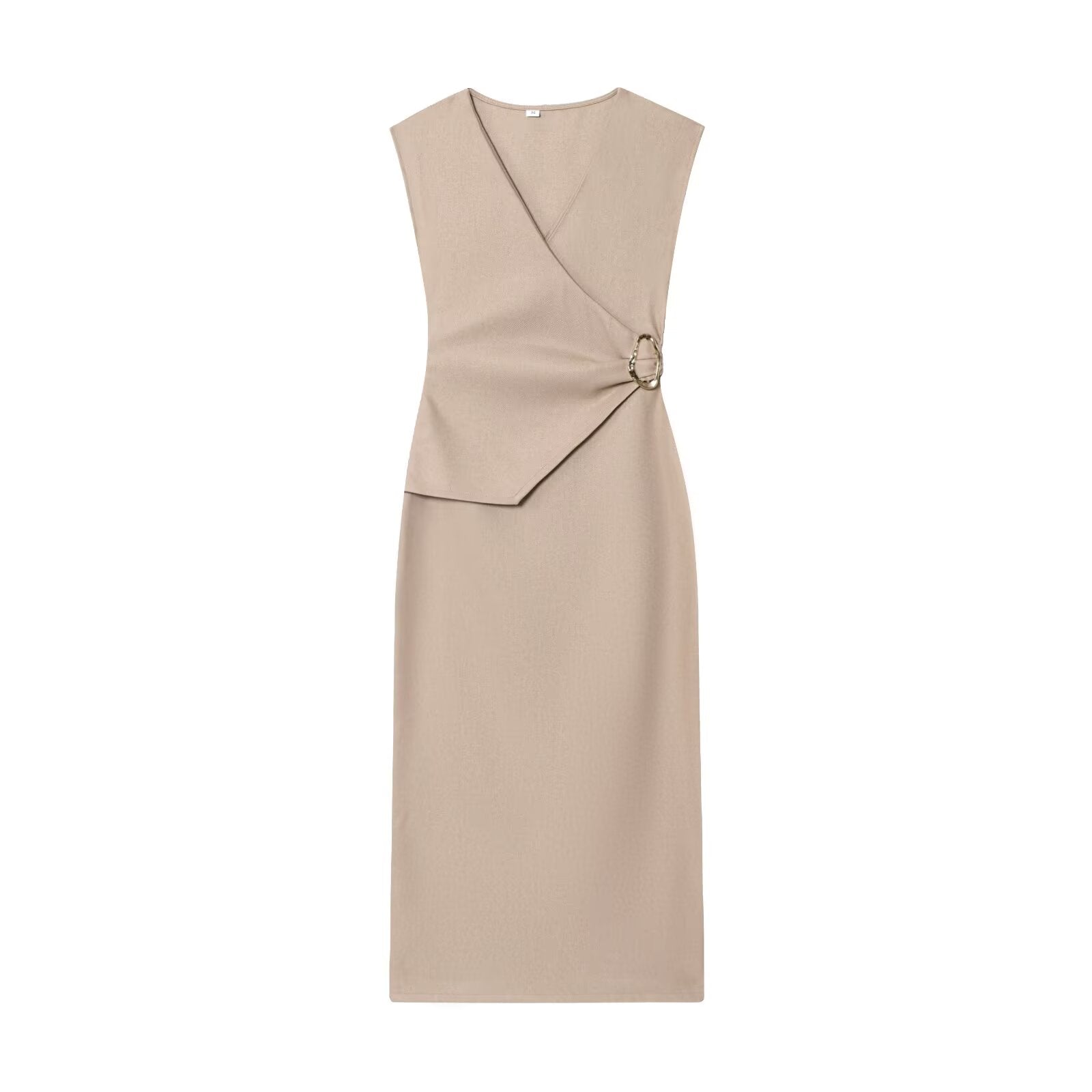 Women's 2025 new fashion pleated V-neck Twill Midi dress