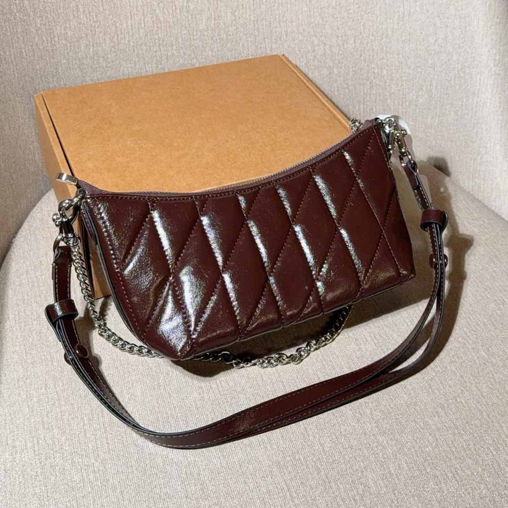 Women's new waxed leather chain underarm bag