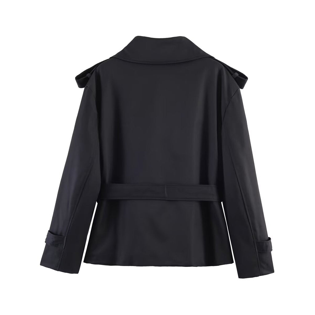 Women's with Belt large lapel windbreaker Coat