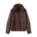 Women's detachable fur collar casual Anti suede effect jacket