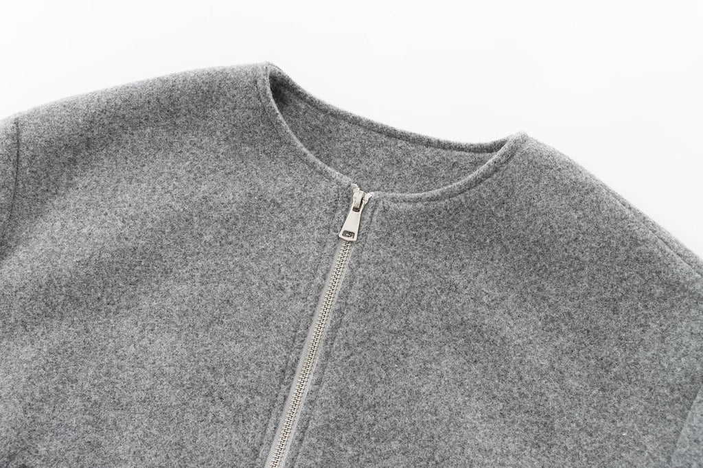 Women's soft textured O Neck pilot jacket Coat