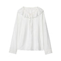 Women's 2025 new fashion linen blended white lace up shirt
