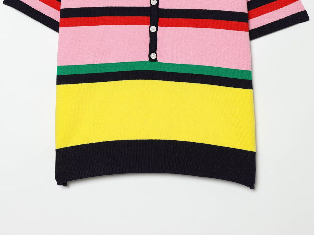 Women's comfortable striped knitted polo shirt