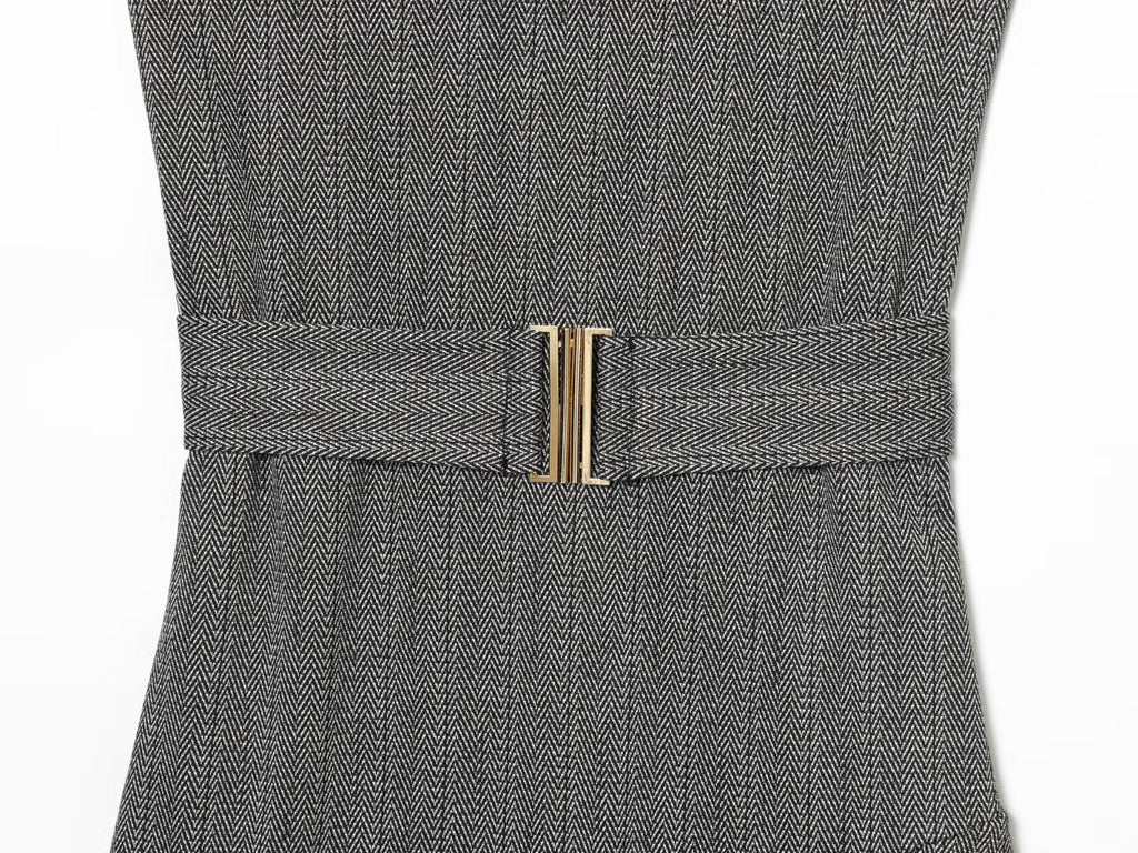 Women's New Fashion With Belt Sleeveless Twill Midi Dress