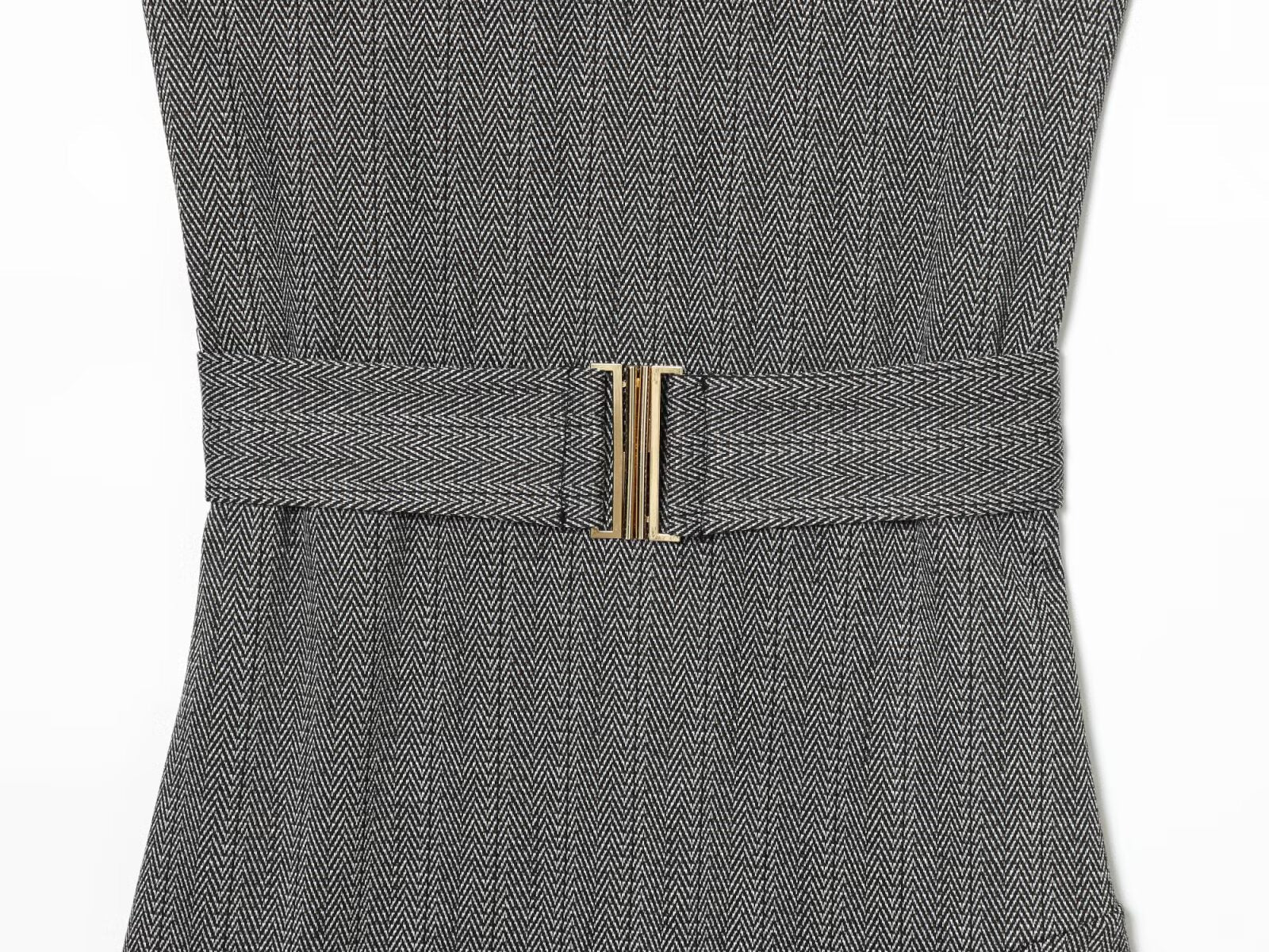 Women's New Fashion With Belt Sleeveless Twill Midi Dress