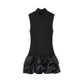 Women's new fluffy hem sleeveless patchwork lace mini dress