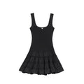 Women's new fashion fluffy hem spliced suspender mini dress