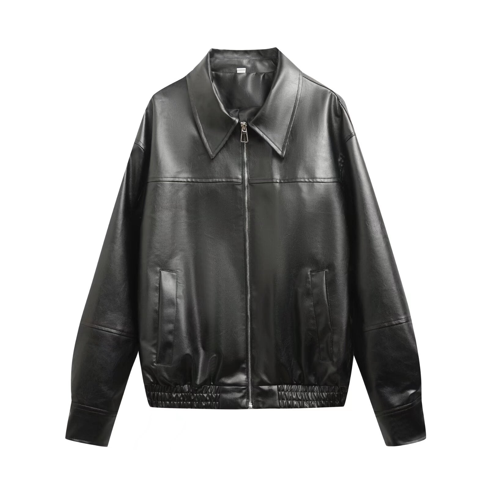 Women's new fashion casual lapel faux leather flight jacket Coat