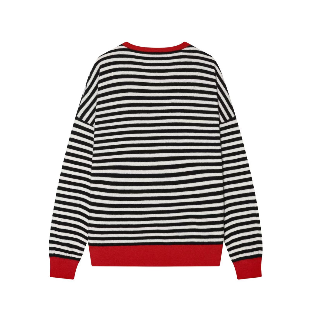 Women's loose O Neck striped knitted sweater