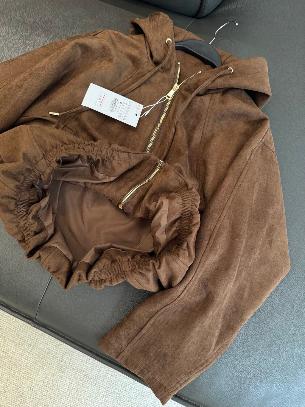 Women's new fashion suede texture hooded flight jacket Coat