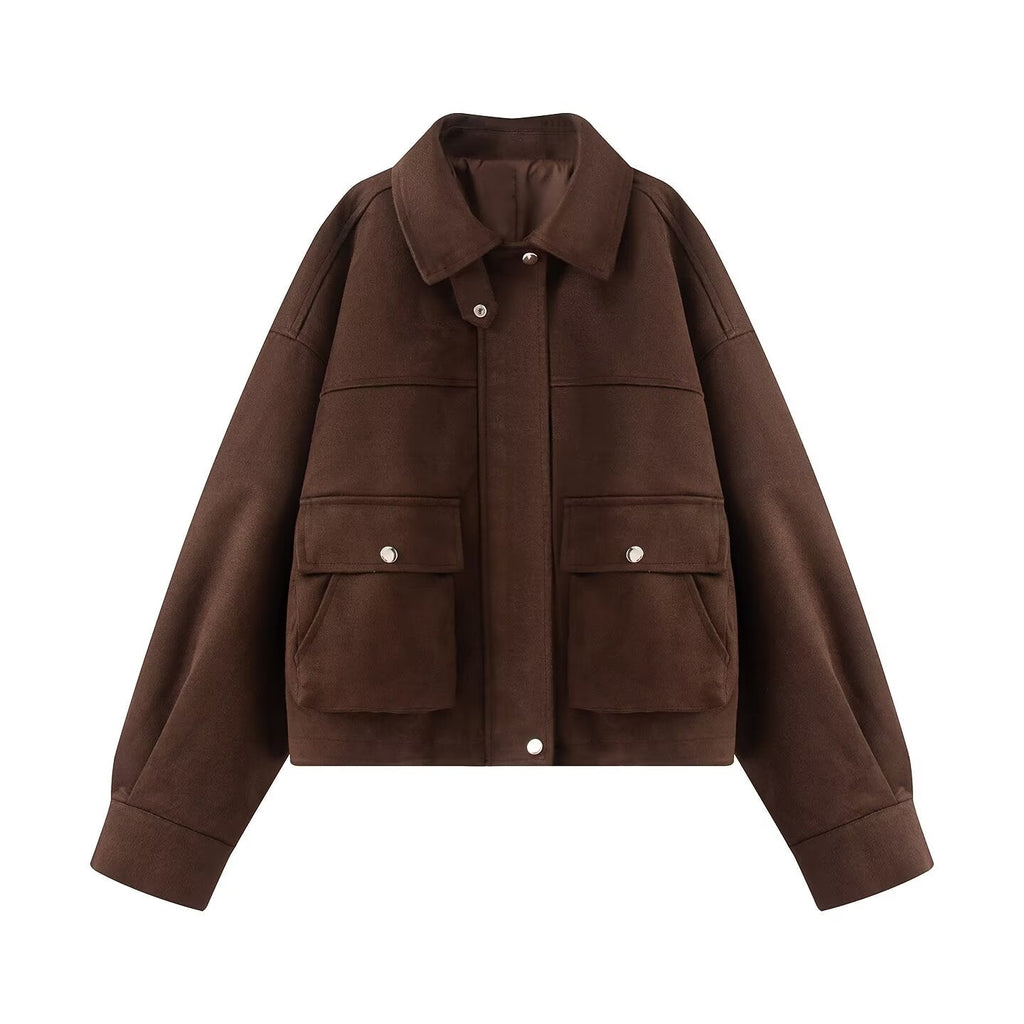 Women's loose casual suede Leather jacket Coat
