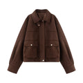Women's loose casual suede Leather jacket Coat