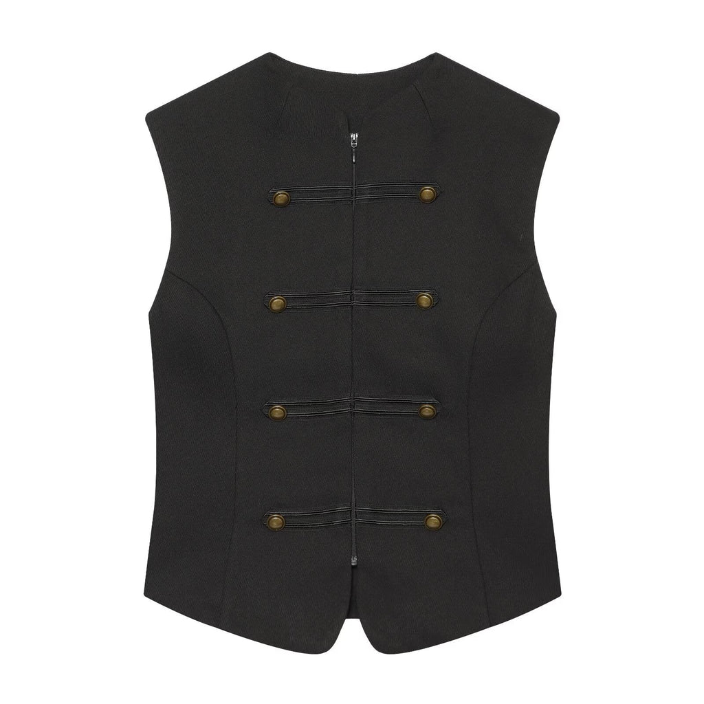 Women's slim double breasted twill vest