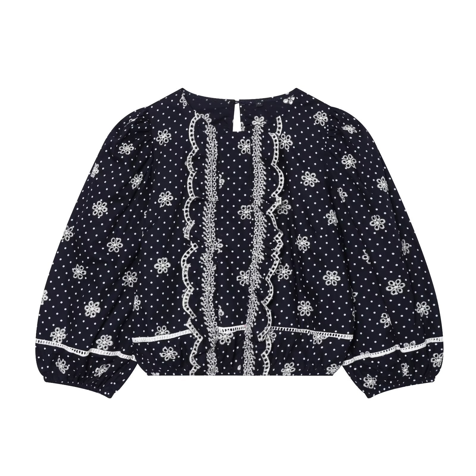 Women's hollowed out embroidered polka dot shirt