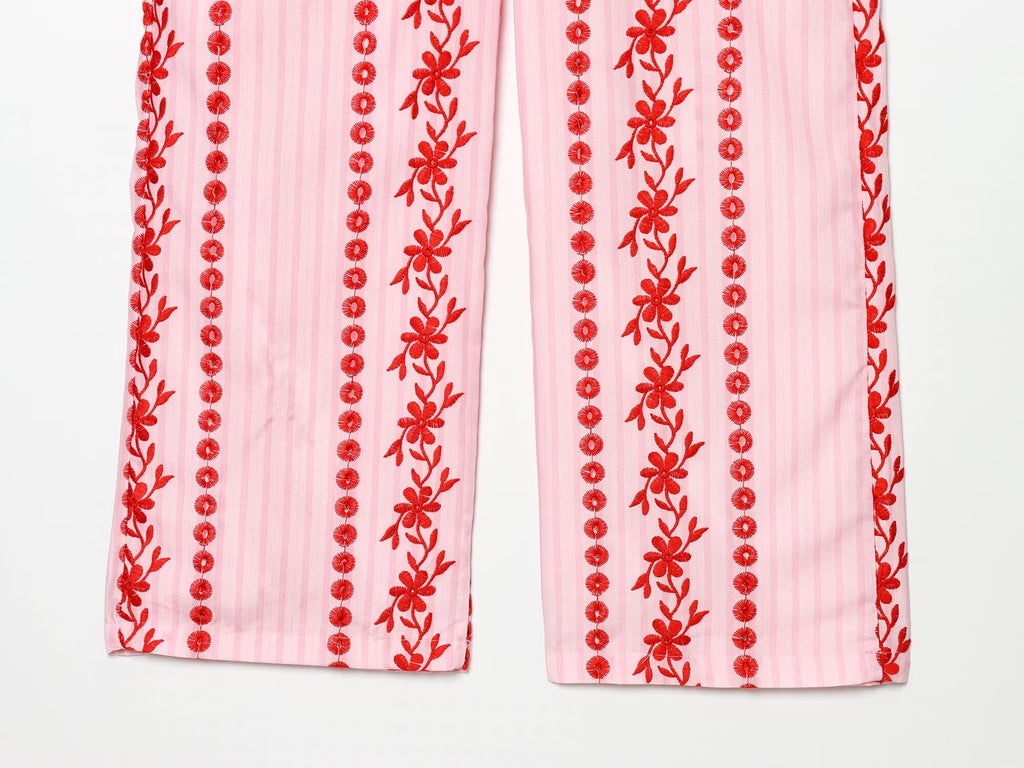Women's casual hollowed out embroidered pants