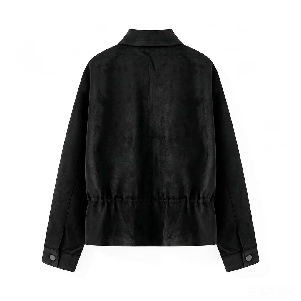 Women's suede textured waist cinched retro jacket