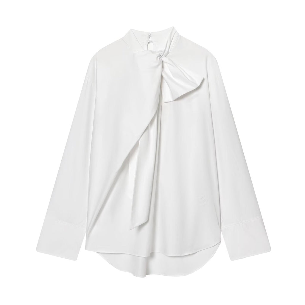 Women's 2026 loose bow decoration poplin shirt