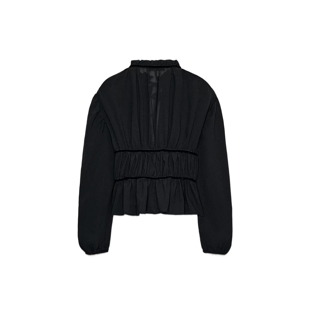 Women's bow decoration short pleated shirt