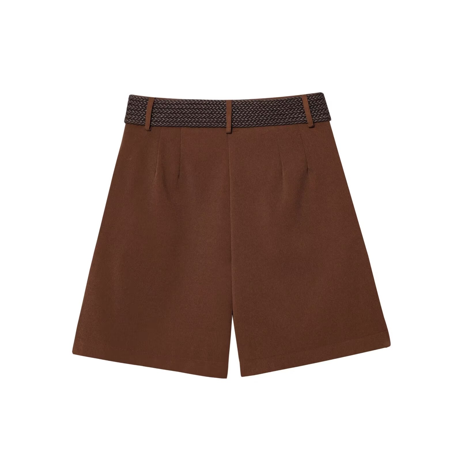 Women's new fashion with Belt casual side pocket high waist pleated shorts