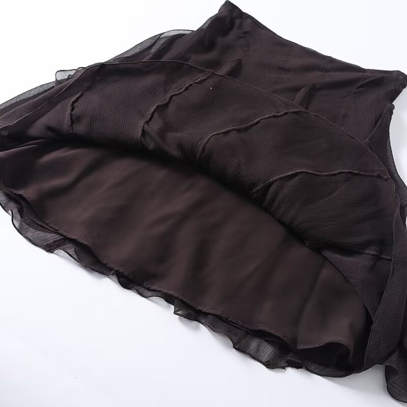 Women's ruffle edge decoration asymmetrical skirt