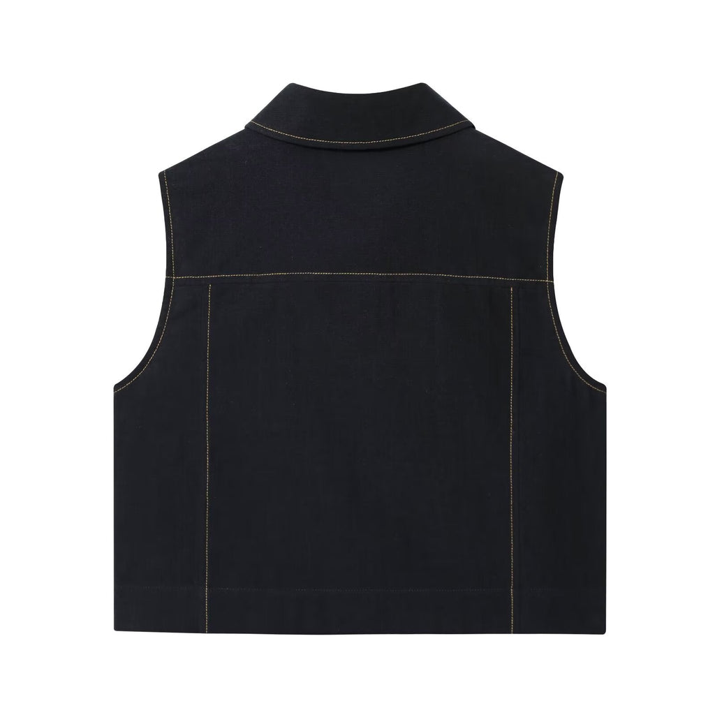 Women's new fashion short Lapel cotton straight vest+shorts suit