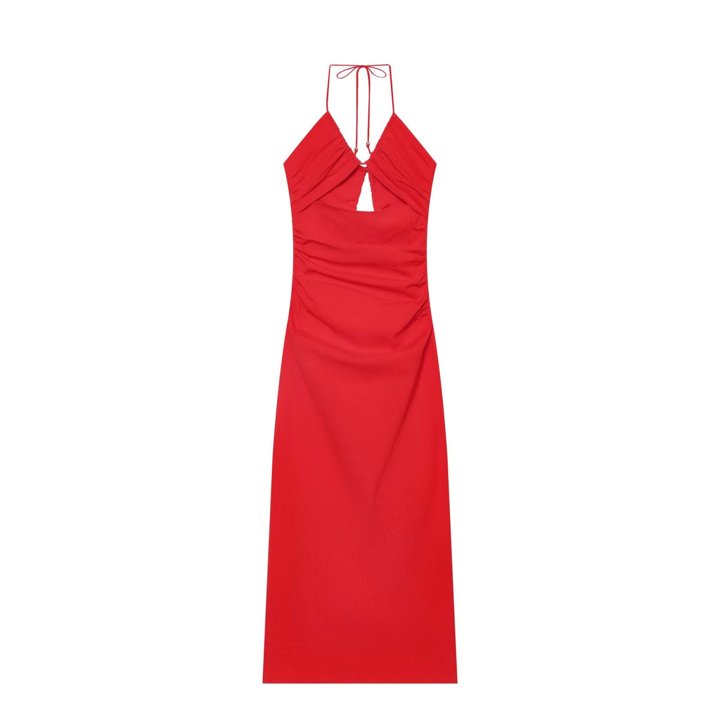Women's straight pleated halter neck dress