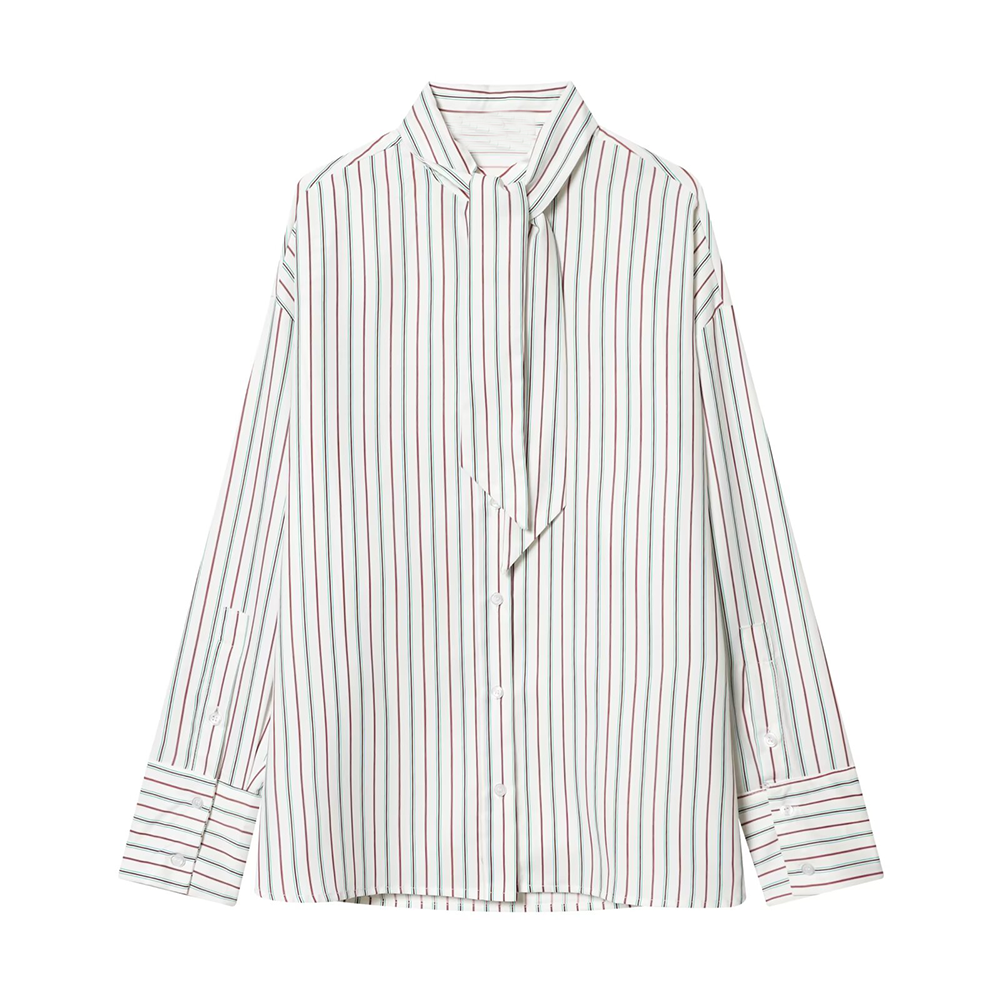 Women's New Scarf Decorative Striped Poplin Shirt