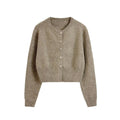 Women's new fashion short O-Neck long sleeved knitted cardigan