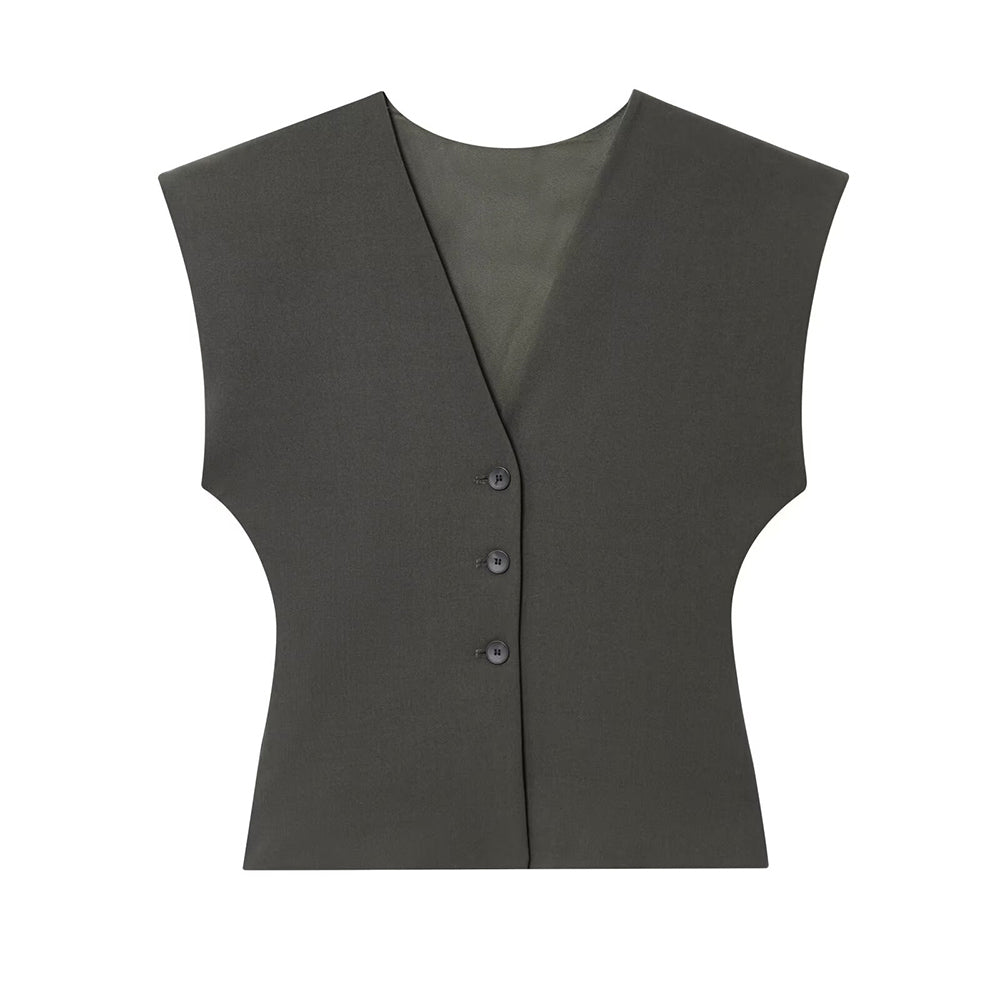 suit Women's 2 pieces slim V-neck Button-up vest+Pants