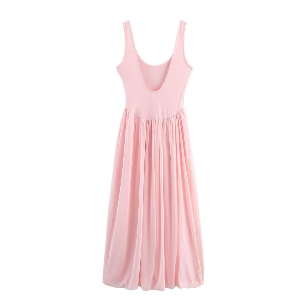 Women's New Fashion Sleeveless tulle Splicing Midi Dress