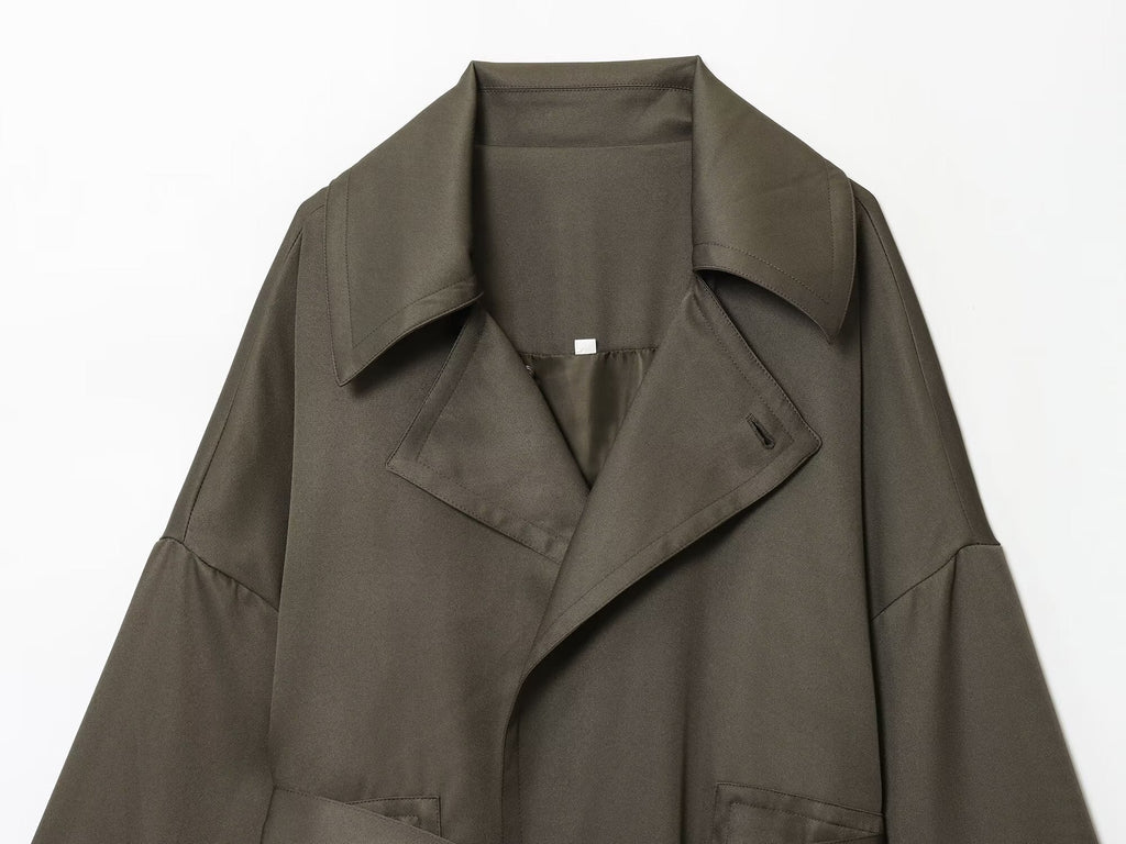 Women's New Fashion With Belt Loose Button-up Lapel Coat+Pants Suit