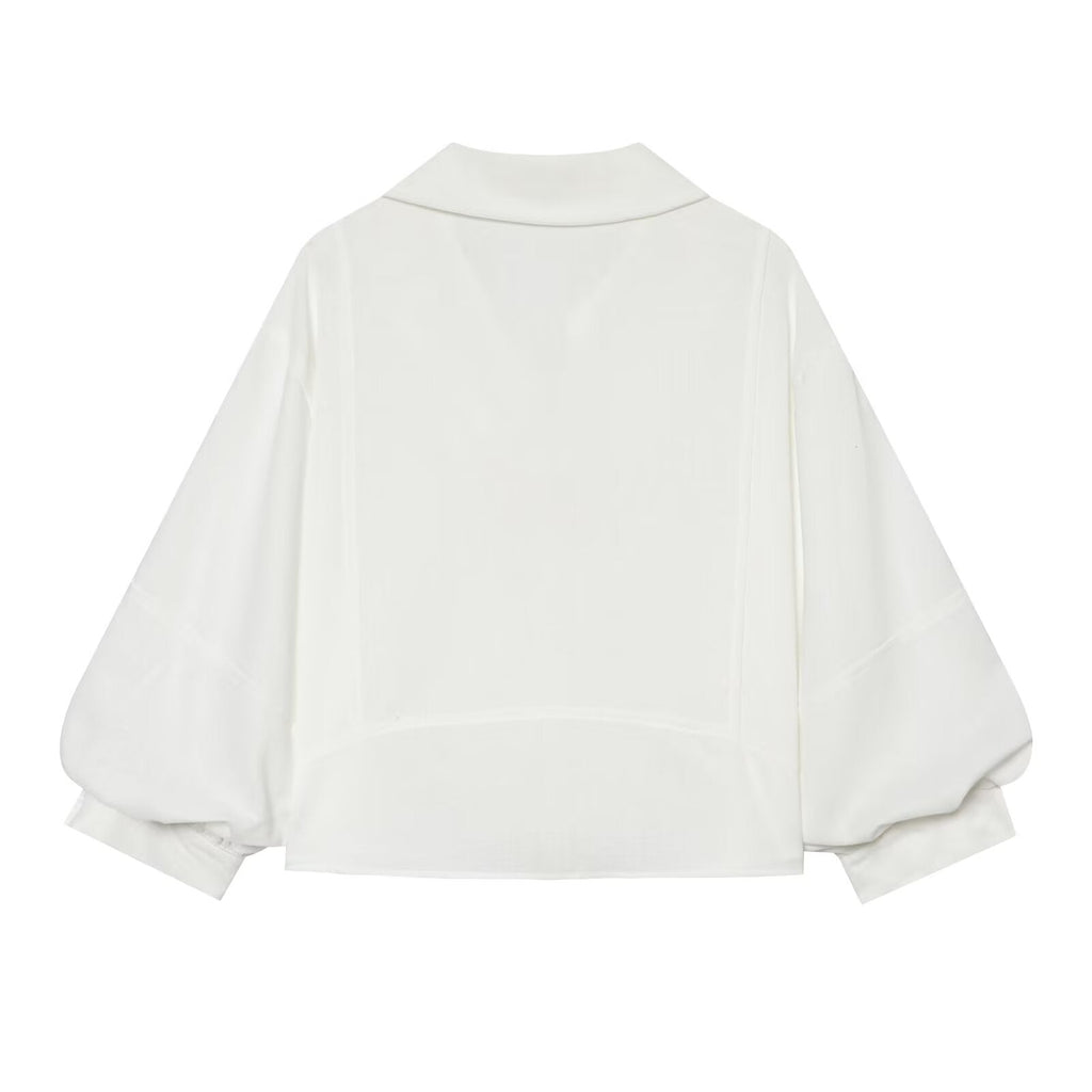 Women's linen blended bubble sleeve shirt