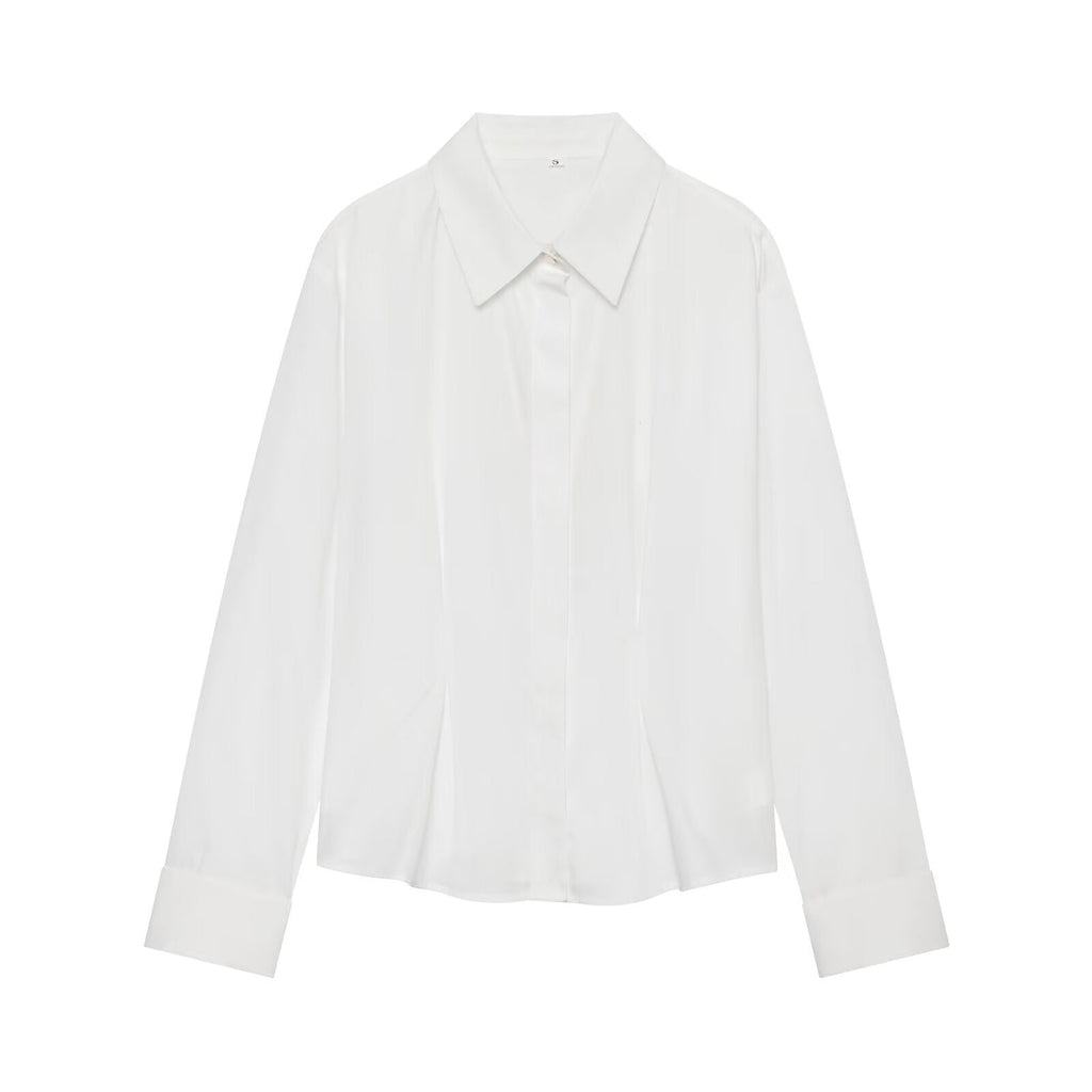 Women's pleated rolled edge sleeve lapel shirt