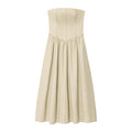 Women's new fashion wide pleated hem sleeveless strapless MIDI dress